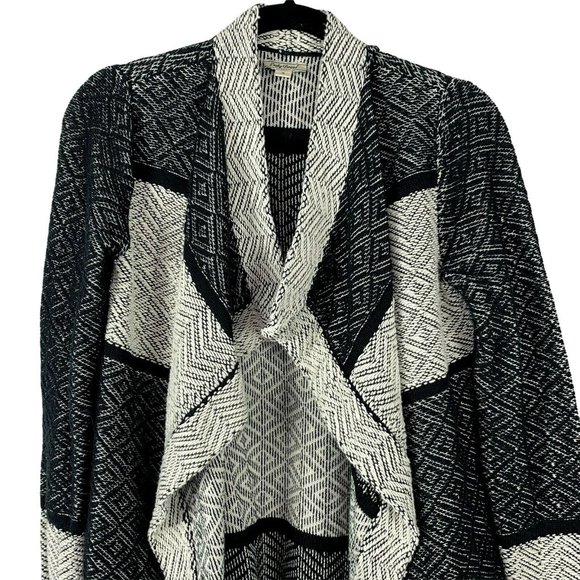 Lucky Brand Cardigan Sweater Wrap Long Open Front size S Black Cream Oversized - Picture 2 of 4